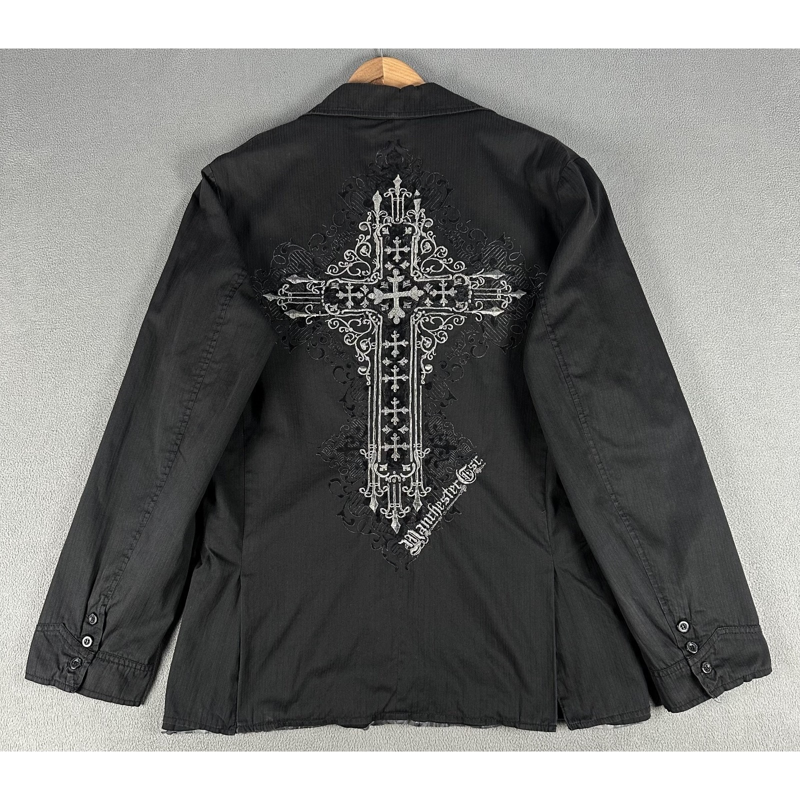 Manchester Esc Blazer Jacket Xl Black Faded Cross Embroidered Goth Bam Margera